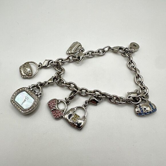 Citizen Eco-Drive Rhinestone Watch Purses Charm Bracelet Silver Tone - Picture 6 of 16